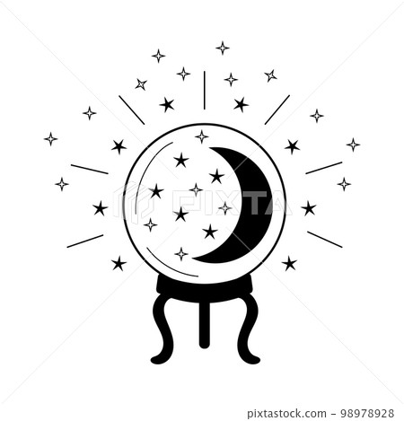 Magic crystal ball with crescent moon and stars. Prediction of future, invisible energy. 98978928