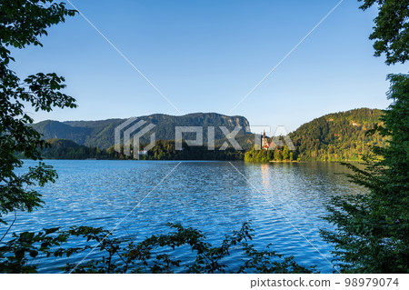 The Lake Bled With Natural Frame In Slovenia 98979074