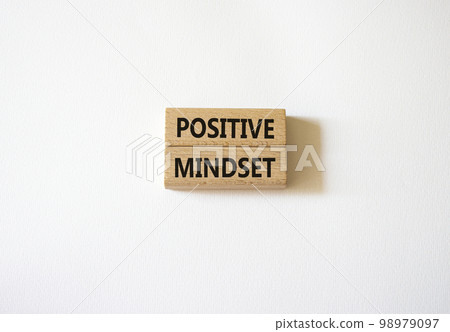 Positive Mindset symbol. Concept words Positive Mindset on wooden blocks. Beautiful white background. Business and Positive Mindset concept. Copy space. 98979097