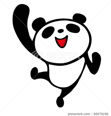 一隻可愛的簡單熊貓，擺出情緒化的膽量姿勢 98979286