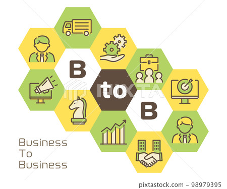 B2B(企業對企業)六角形標誌 B2B(企業對企業)六角形標誌 98979395
