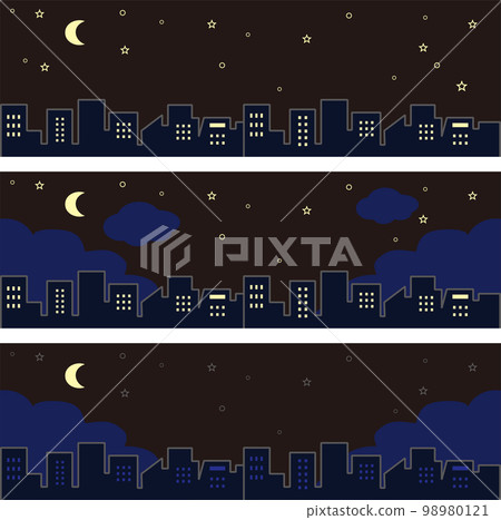 橫幅框架城市景觀城市建築夜間停電節能剪影背景插圖素材集 98980121