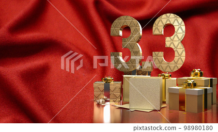 The 3.3 and gold gift box on red silk  for marketing  or sale  promotion 3d rendering 98980180