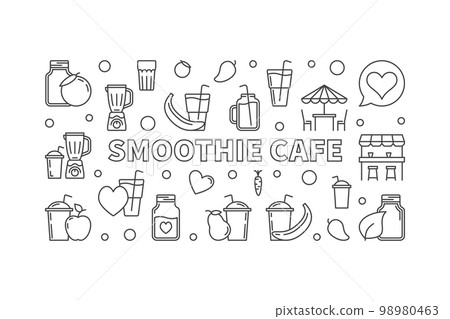 Smoothie Cafe horizontal vector banner in thin line style 98980463