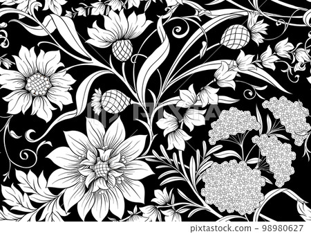 Decorative flowers and leaves in art nouveau style 98980627