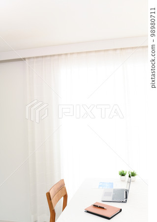 Laptop on the table Notebook Documents Ballpoint pen 98980711