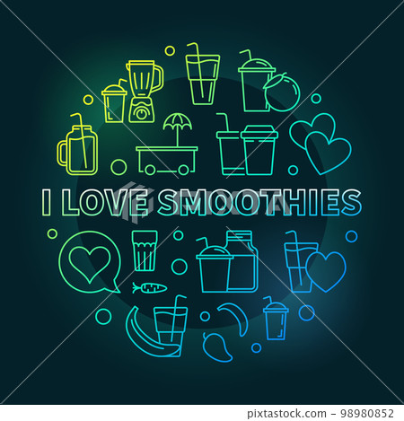 I Love Smoothies vector colored round outline illustration 98980852