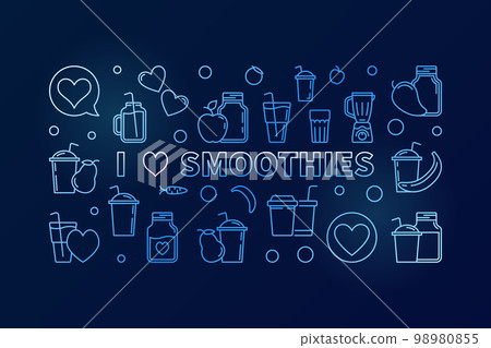 I Love Smoothies blue outline vector horizontal banner 98980855