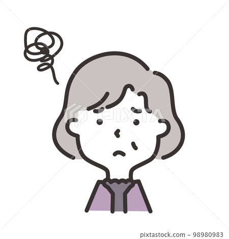 一位擔心的老年婦女的插圖 98980983