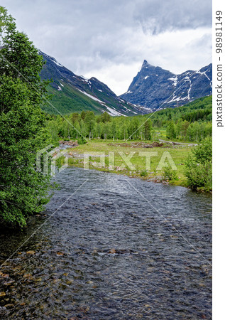 Travel destination Norway - norwegian landscape in Geiranger - Norway 98981149