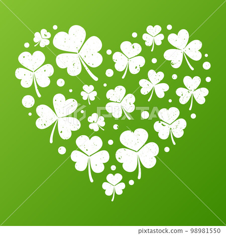 White grunge vector heart made of small shamrock icons 98981550