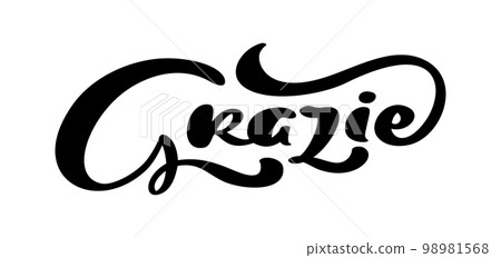Grazie handwritten lettering text. Thank you in Italian language. Ink illustration. Modern brush calligraphy. Isolated on white background. Gratitude words for postcards 98981568