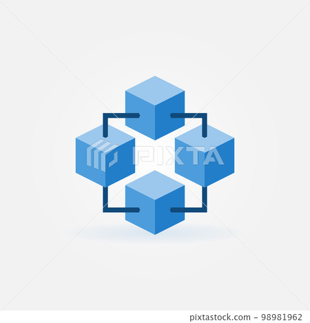 Geometric block chain technology vector blue icon 98981962