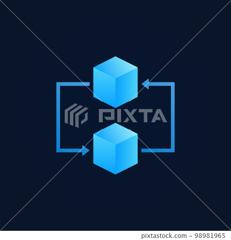 Concept blockchain icon - vector two blue cubes sign Concept blockchain icon - vector two blue cubes sign 98981965