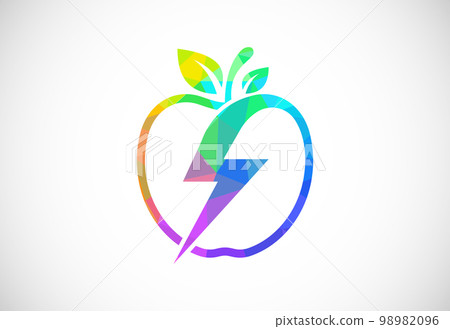 Low poly style apple and electricity logo sign symbol in flat style on white background Low poly style apple and electricity logo sign symbol in flat style on white background 98982096