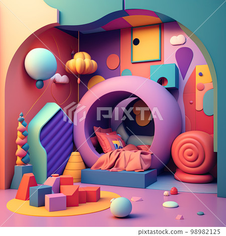 Cute surreal children's room. Colorful kids room 98982125