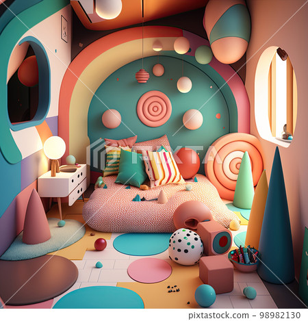 Cute surreal children's room. Colorful kids room Cute surreal children's room. Colorful kids room 98982130