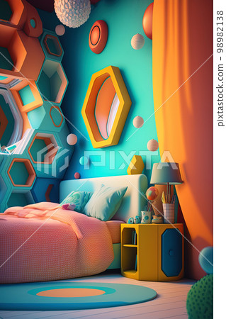 Cute surreal children's room. Colorful kids room Cute surreal children's room. Colorful kids room 98982138