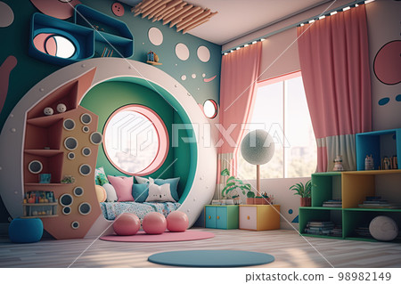 Cute surreal children's room. Colorful kids room Cute surreal children's room. Colorful kids room 98982149
