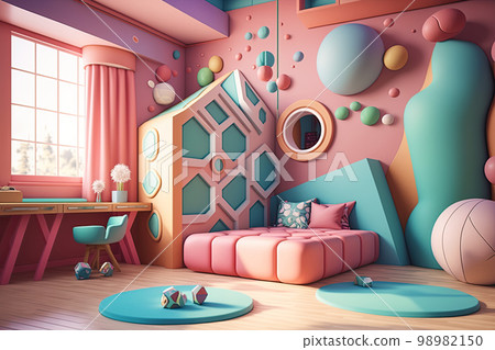 Cute surreal children's room. Colorful kids room Cute surreal children's room. Colorful kids room 98982150