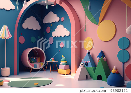 Cute surreal children's room. Colorful kids room Cute surreal children's room. Colorful kids room 98982151