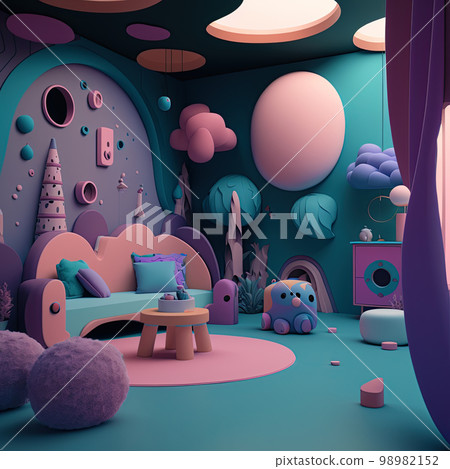 Cute surreal children's room. Colorful kids room 98982152