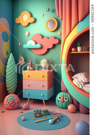 Cute surreal children's room. Colorful kids room 98982164