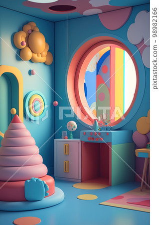 Cute surreal children's room. Colorful kids room Cute surreal children's room. Colorful kids room 98982166