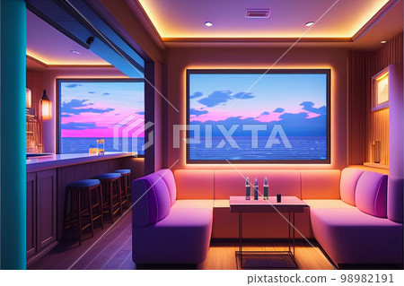 海景餐廳的內部透視柔和的色彩 AI 圖像 98982191
