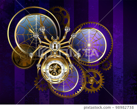 Steampunk spider on purple background 98982738