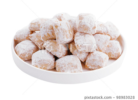Christmas cookies with powdered sugar on plate Christmas cookies with powdered sugar on plate 98983028