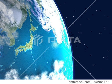 地球，日本列島，特寫，藍色，背景中的星蟻（3DCG 圖像） 98983168