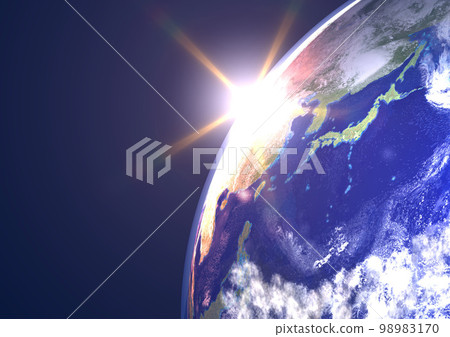地球日本列島特寫太陽日落（3DCG 圖像） 98983170