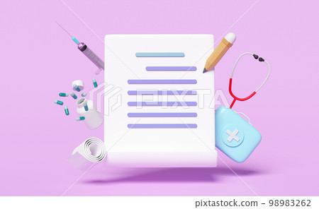 3d checklist with blue first aid kit close icon isolated on pink background. 3d render illustration, clipping path 98983262