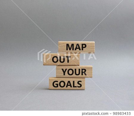 Goals symbol. Wooden blocks with words Map out your goals. Beautiful grey background. Business and 'Map out your goals' concept. Copy space. Goals symbol. Wooden blocks with words Map out your goals. Beautiful grey background. Business and 'Map out your goals' concept. Copy space. 98983433
