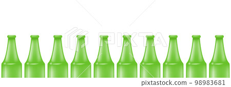 green bottles line up isolated on green background. vector Plant for the production of glass bottles and beer 98983681
