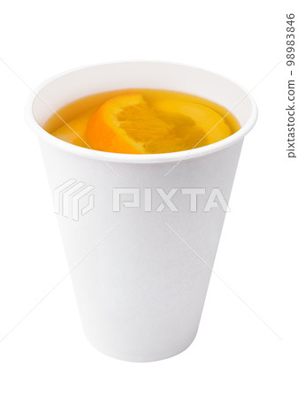 tea with orange slices in a plastic cup 98983846