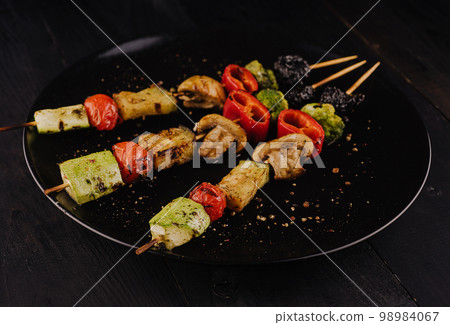 vegan kebabs of vegetables on a skewer 98984067
