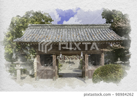 岡山縣岡山市水彩風格的玉井宮東照宮隨心門 98984262