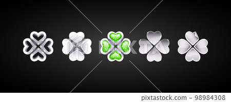 Set of Vector Silver Four-leaf Clovers Set of Vector Silver Four-leaf Clovers 98984308