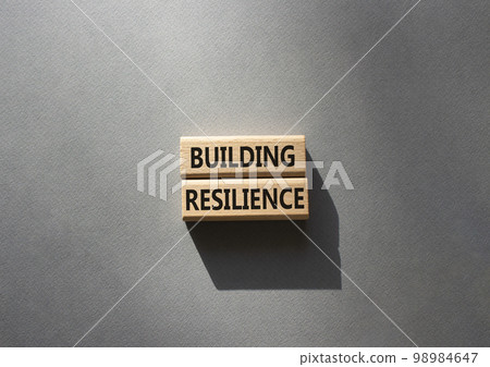 Building resilience symbol. Wooden blocks with words Building resilience. Beautiful grey background. Business and Building resilience concept. Copy space. 98984647