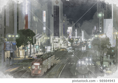 廣島縣廣島市水彩畫風格的相生大道、Ekumachi 電車站和八丁堀電車站 廣島縣廣島市水彩畫風格的相生大道、Ekumachi 電車站和八丁堀電車站 98984943