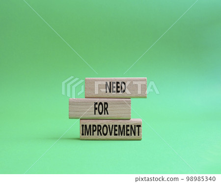 Need for Improvement symbol. Wooden blocks with words Need for Improvement. Beautiful green background. Business and Need for Improvement concept. Copy space. 98985340