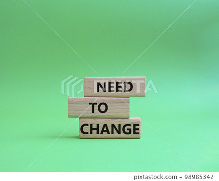 Need to change symbol. Concept words 'Need to change' on wooden blocks. Beautiful green background. Business and Need to change concept. Copy space. 98985342