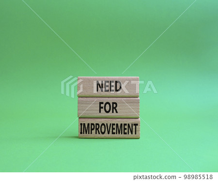 Need for Improvement symbol. Wooden blocks with words Need for Improvement. Beautiful green background. Business and Need for Improvement concept. Copy space. 98985518