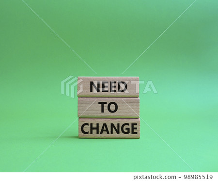 Need to change symbol. Concept words 'Need to change' on wooden blocks. Beautiful green background. Business and Need to change concept. Copy space. 98985519