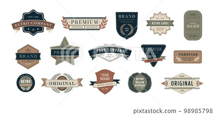 Retro badges. Old-fashioned label template for premium sticker or banner design. Emblem frame vector collection 98985798