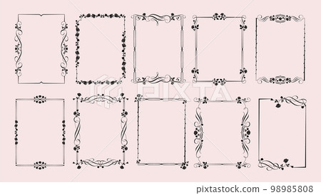 Gothic rose frames. Gothcore borders with flowers, leaves and spikes of roses. Elegant decorative flourish design elements vector set Gothic rose frames. Gothcore borders with flowers, leaves and spikes of roses. Elegant decorative flourish design elements vector set 98985808