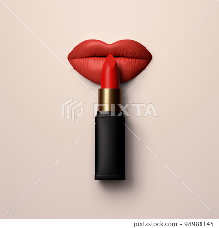 Red lipstick and lips Pale orange background AI image adjustment 98988145