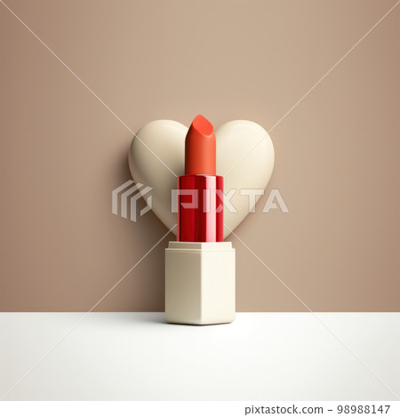 Orange lipstick, white heart, beige background, AI image adjustment 98988147